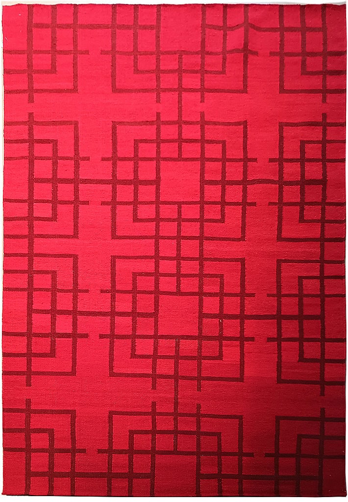 5.2 x 8 Red Contemporary Handmade Wool Area Rug (1 of 10)