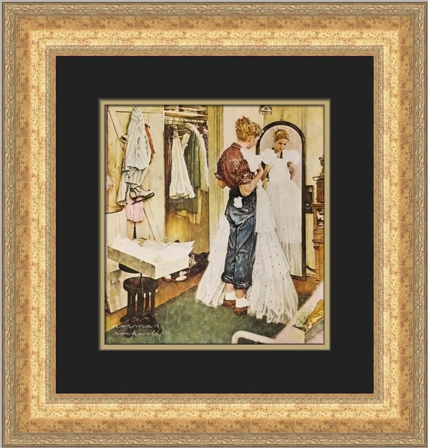 Norman Rockwell The Prom Dress Custom Framed Print 1979 Art: Norman Rockwell The Prom Dress Custom Framed Print 1979 Art Celebrate the charm of American art with this stunning custom framed print titled "The Prom Dress" by renowned artist Norman Rockwell. Produ