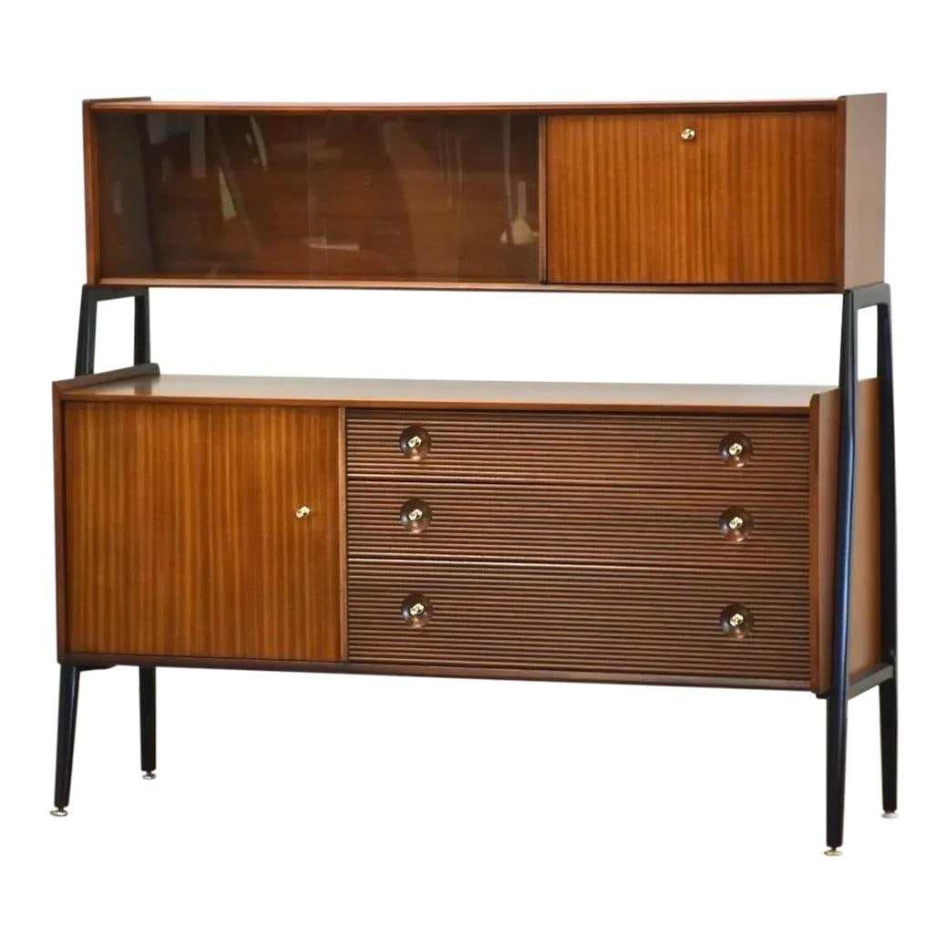 1960s Nathan Furniture Mahogany Sideboard Credenza with Ebonized Legs (1 of 9)