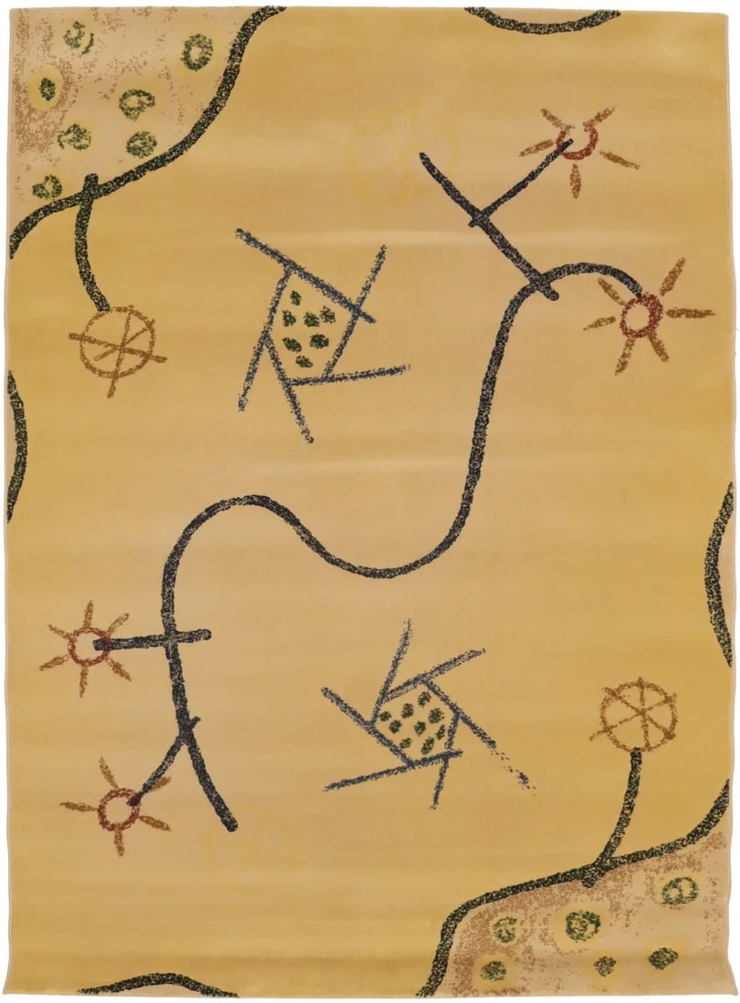 Golden Beige Abstract Modern Wool Rug 5'3 x 7'4 Kids Bedroom (1 of 14)