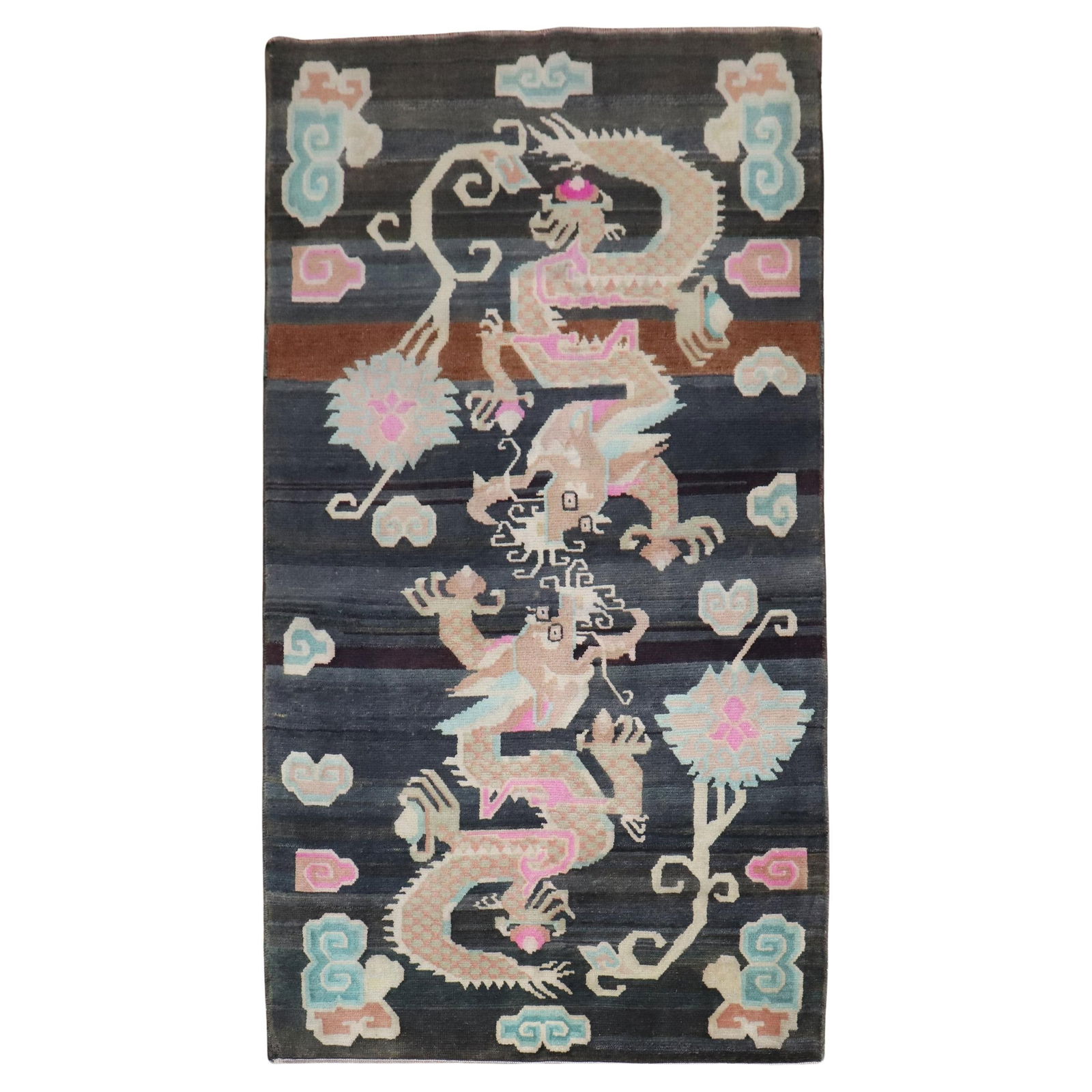 Tibetan Double Dragon Hand-Woven Wool Rug 39 x 67 Inches (1 of 8)