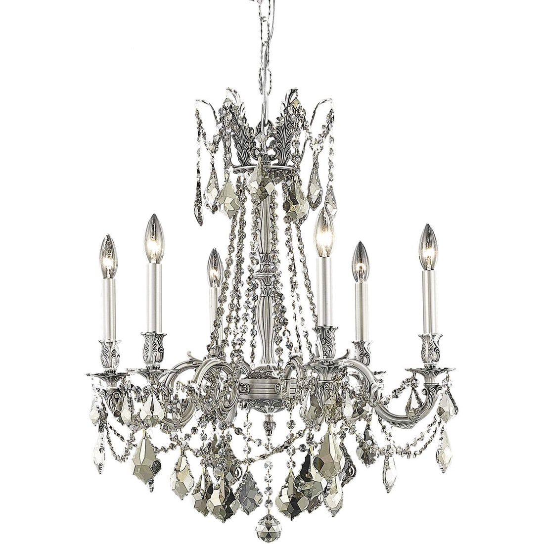 Elegant Lighting Rosalia 6-Light Pewter Chandelier with Golden Teak Crystals 26" (1 of 2)