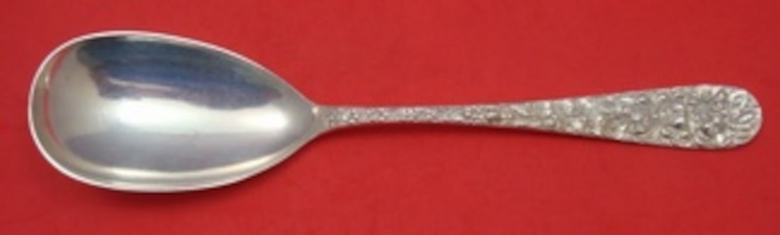 Stieff Rose Sterling Silver Ovoid Serving Spoon 8 Inch Antique (1 of 2)