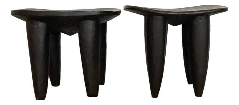 Authentic Vintage Senufo Stools Set of 2 Hand-Carved Wood (1 of 10)