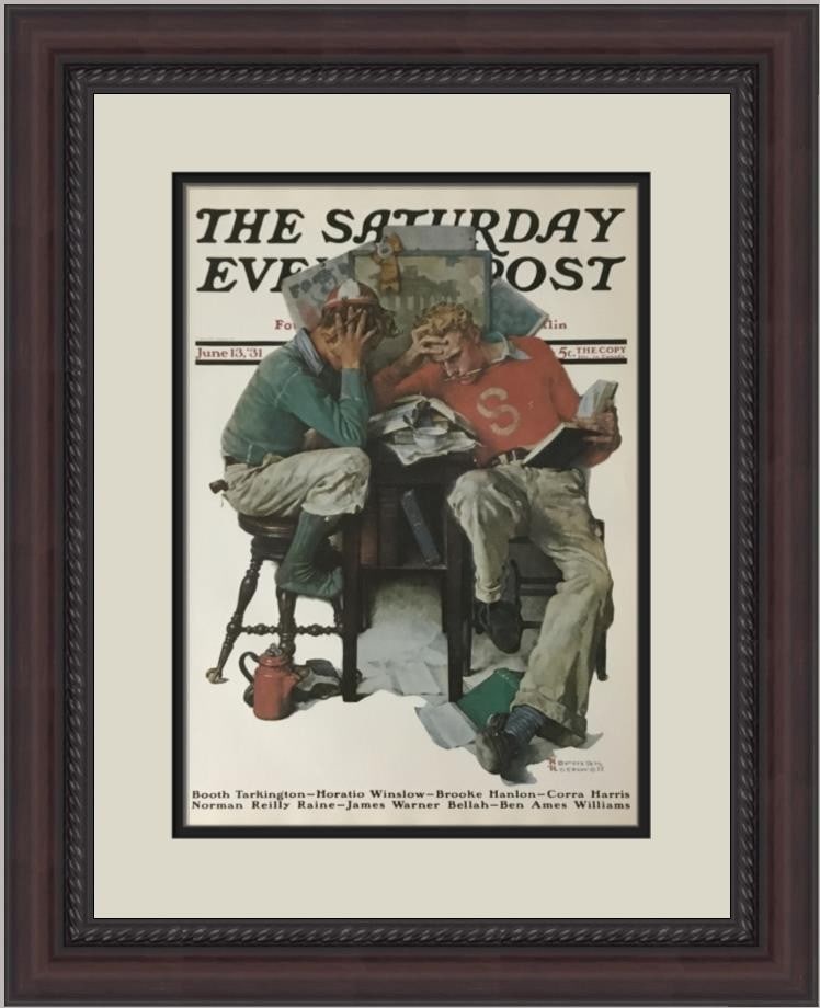 Norman Rockwell Cramming Custom Framed Print 17 x 22 Americana Art (1 of 2)