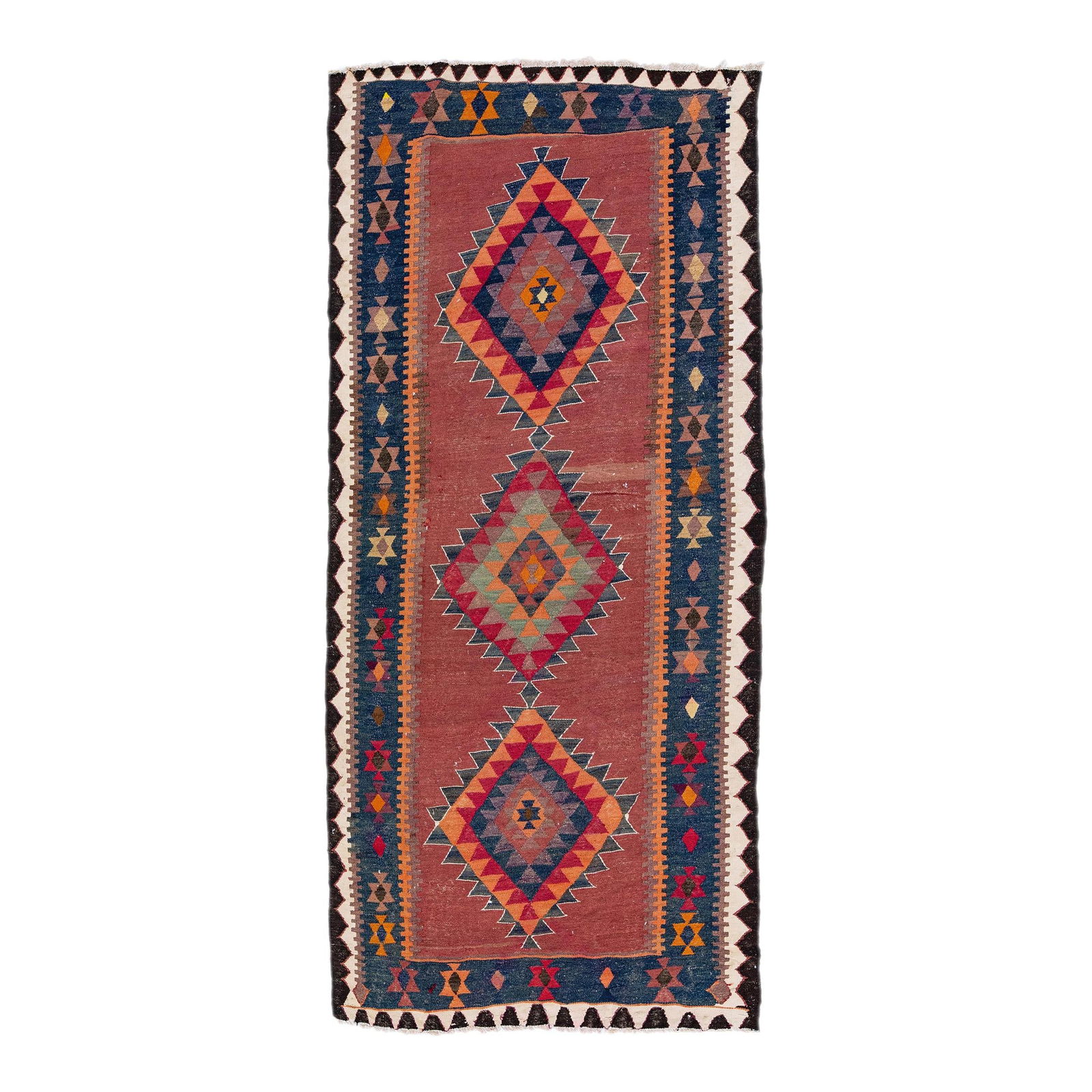 Vintage Turkish Kilim Handmade Wool Rug 4'4 x 9'8 Red Tribal Design (1 of 8)