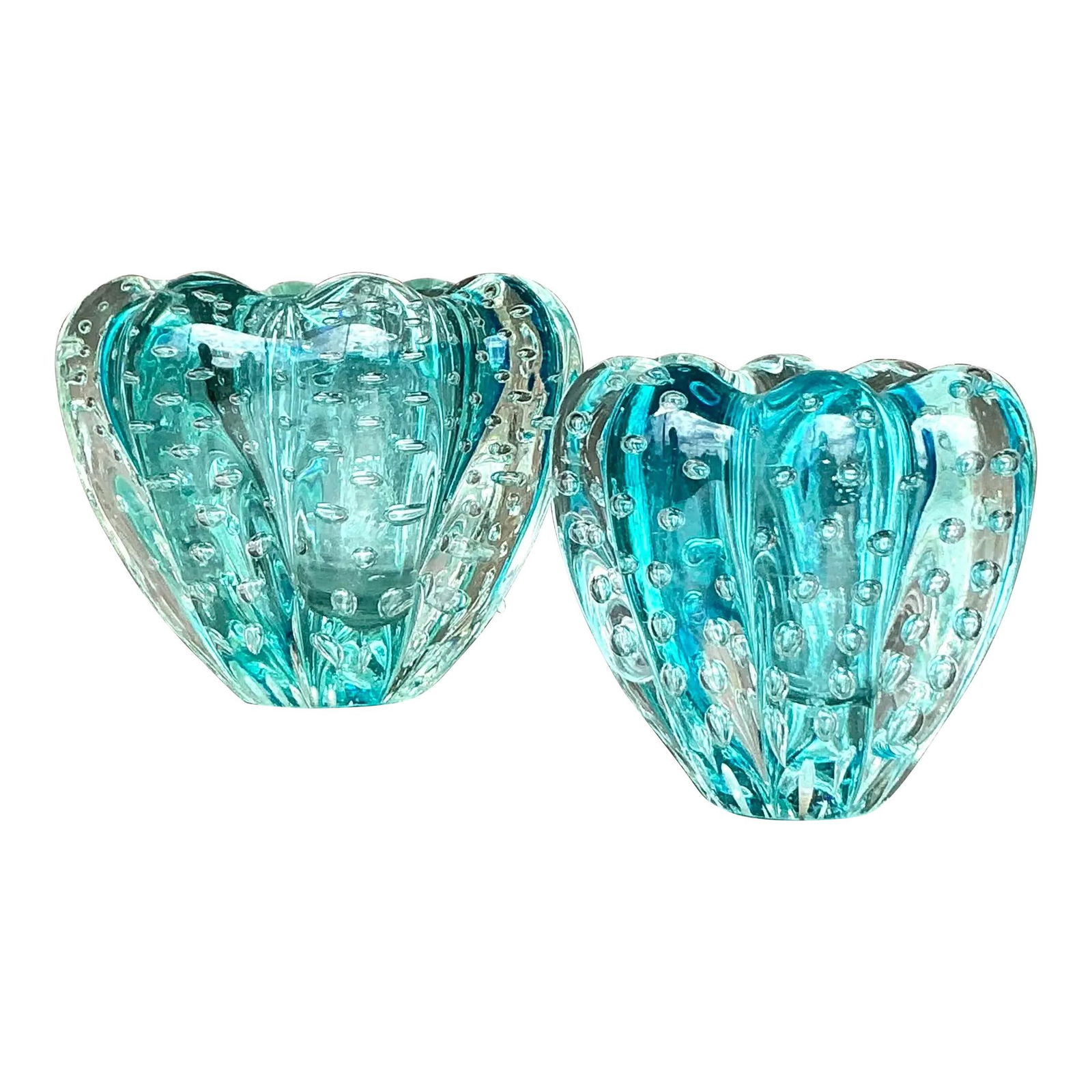 Murano Inspired Vintage Art Glass Bowls Set of 2 Turquoise (1 of 5)