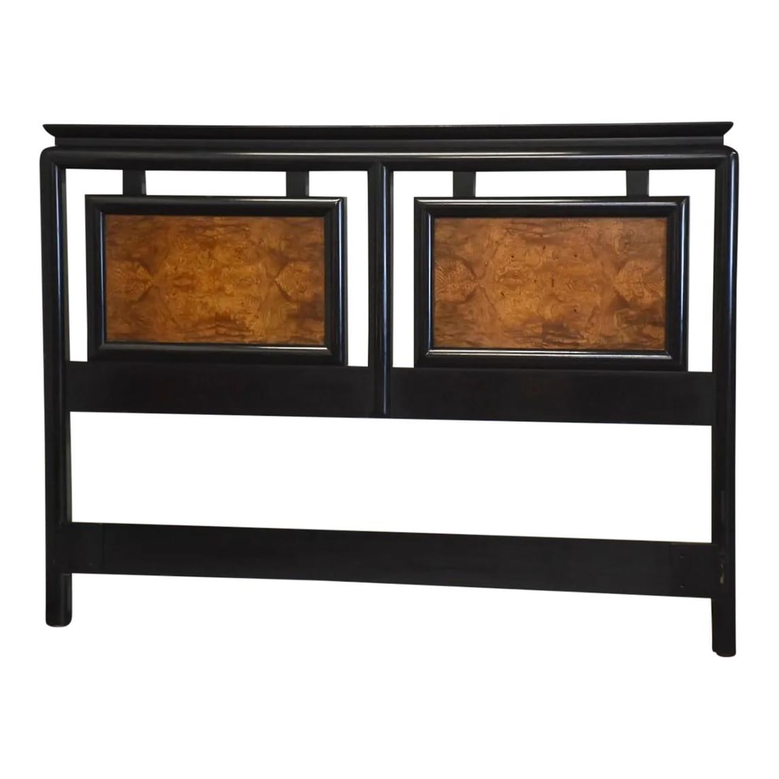 1970s Chin Hua Queen Headboard by Raymond Sobota Burlwood: 1970s Chin Hua Queen Headboard by Raymond Sobota Burlwood Presenting a vintage queen size headboard designed by Raymond Sobota for Century Furniture, featuring a stunning burlwood finish. This 1970s C