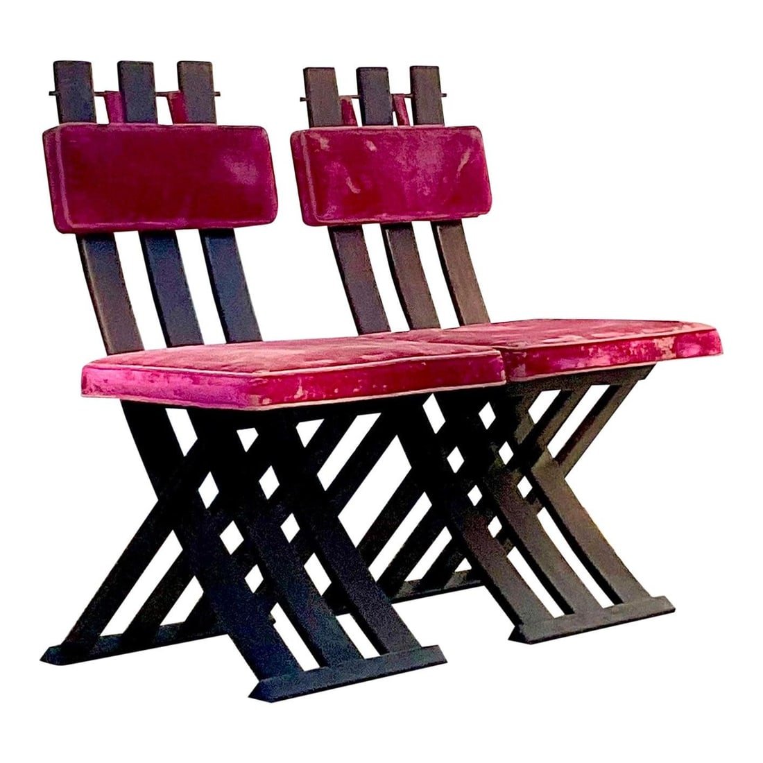 Harvey Probber Moorish Chairs Set of 2 in Cerise Velvet (1 of 8)