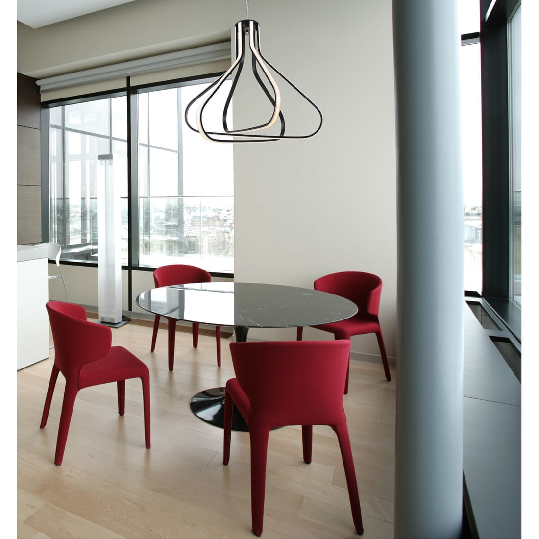 Dahlia 3-Light Black LED Pendant Chandelier for Dining or Kitchen 26.6 Inch: Dahlia 3-Light Black LED Pendant Chandelier for Dining or Kitchen 26.6 Inch This modern black LED chandelier is designed for indoor spaces such as dining rooms, living rooms, bedrooms, kitchens, foyer