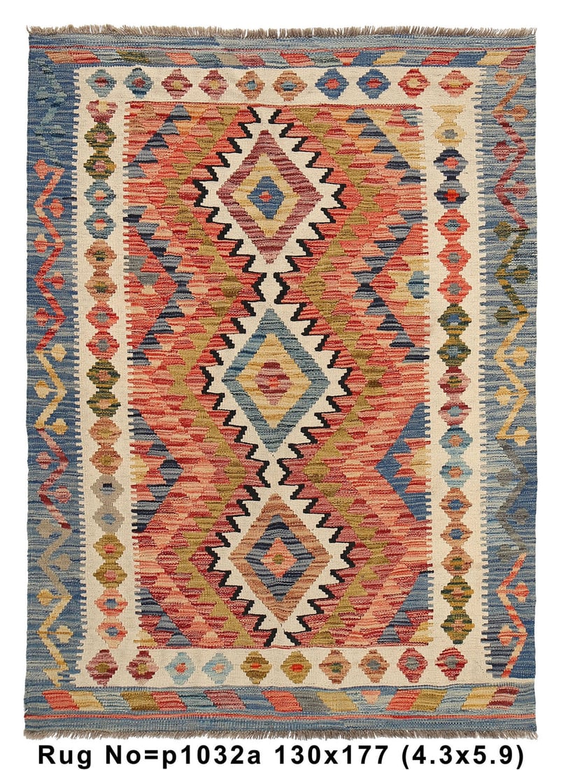 4.3 x 5.10 Handmade Kilim Wool Rug Multi Color Eco-Friendly (1 of 9)