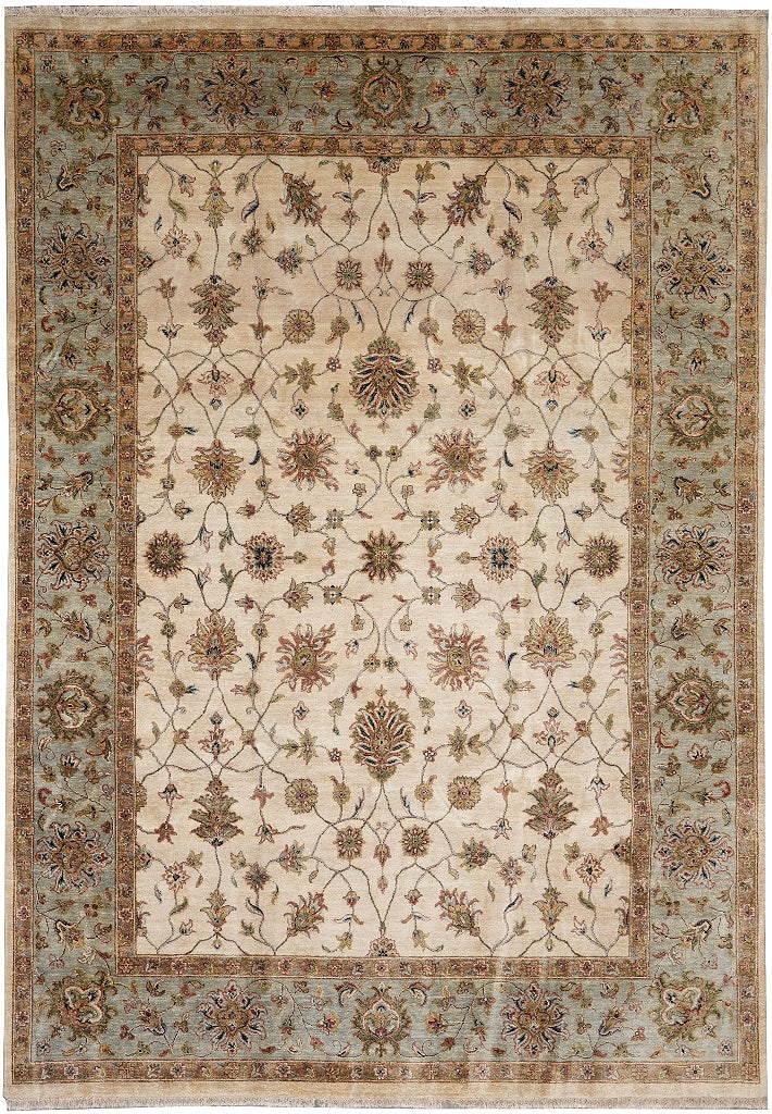 Hand-Knotted Agra Area Rug 8.9 x 11.9 Ivory Light Blue Wool (1 of 10)