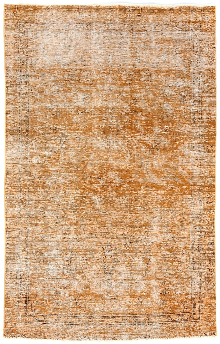 Muted Floral Wool Area Rug 5'4 x 8'5 Hand Knotted Vintage Western Asia: Muted Floral Wool Area Rug 5'4 x 8'5 Hand Knotted Vintage Western Asia This overdyed antique Oriental rug features a distressed vintage look with a floral design. Hand-knotted from wool, it displays m