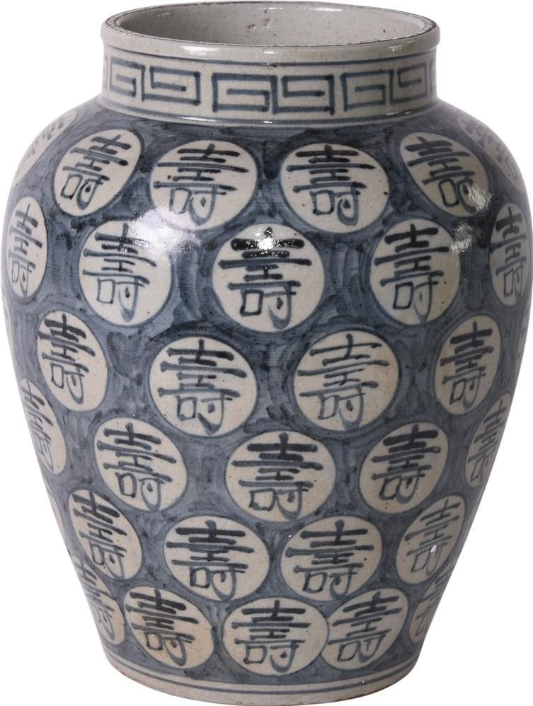 Handmade Chinoiserie Style Longevity Symbols Ceramic Vase (1 of 1)