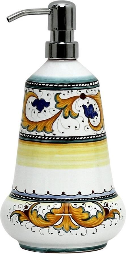 Deruta Style Perugino Ceramic Soap Dispenser with Chrome Pump 26 Oz: Deruta Style Perugino Ceramic Soap Dispenser with Chrome Pump 26 Oz Enhance your bathroom with this elegant Deruta Style Perugino Liquid Soap Dispenser. Crafted from high-quality ceramic, this dispens