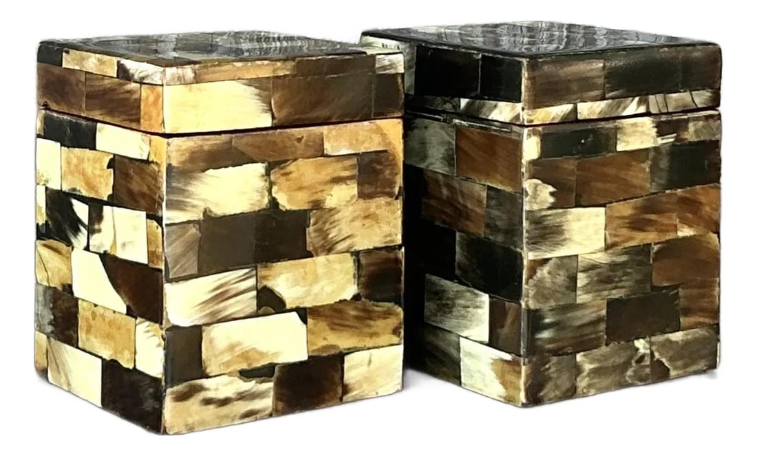 Pair of Vintage Boho Tessellated Horn Trinket Boxes Natural Elegance (1 of 10)