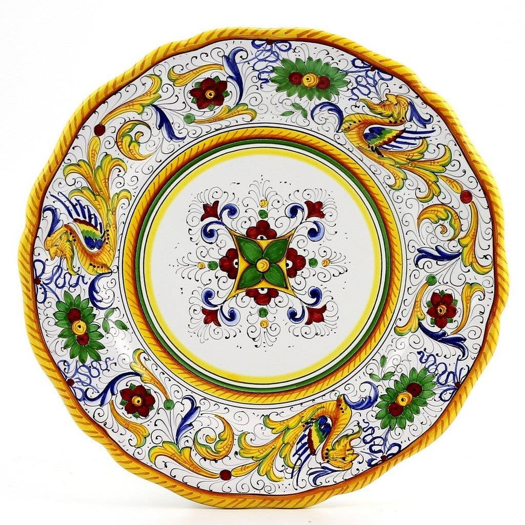 New 13 Inch Handmade Raffaellesco Italian Charger Plate: New 13 Inch Handmade Raffaellesco Italian Charger Plate Enhance your dining experience with this exquisite Handmade Italian Style Raffaellesco Charger Plate. This beautiful charger plate features a st