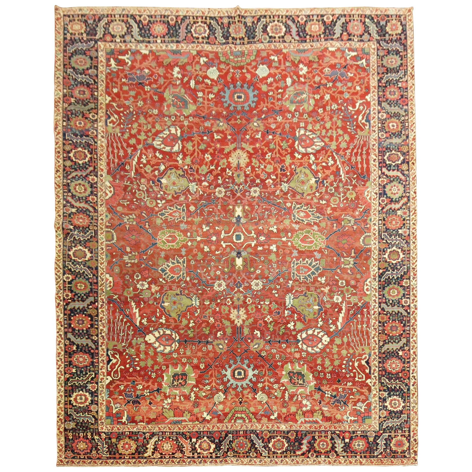 Rare Persian Heriz Serapi Hand-Woven Rug Jewel Toned 104 x 129 in (1 of 10)