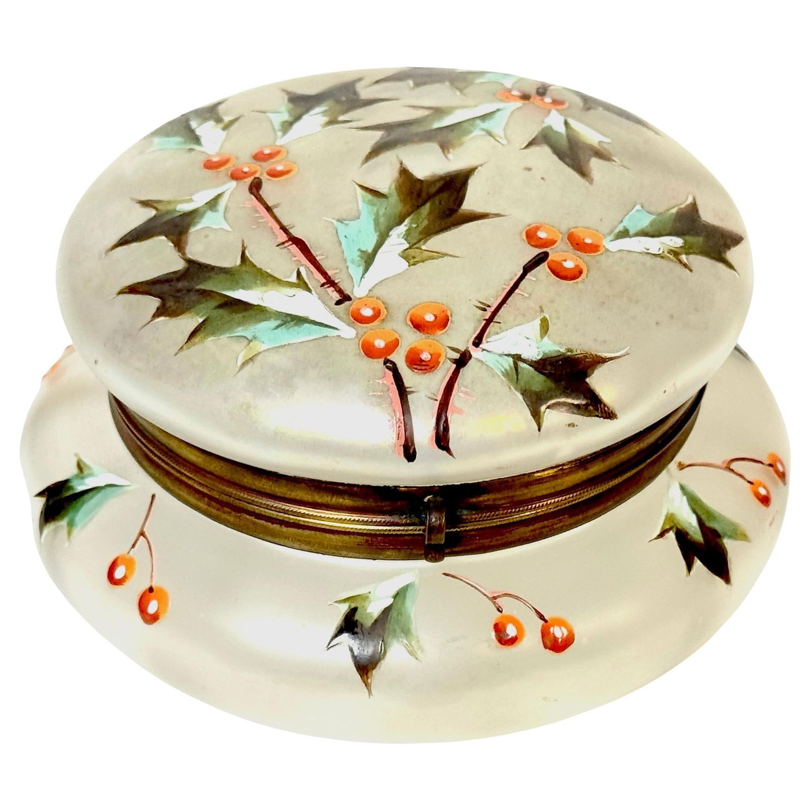 Art Nouveau Enameled Holly Frosted Iridescent Box Daum Style (1 of 10)