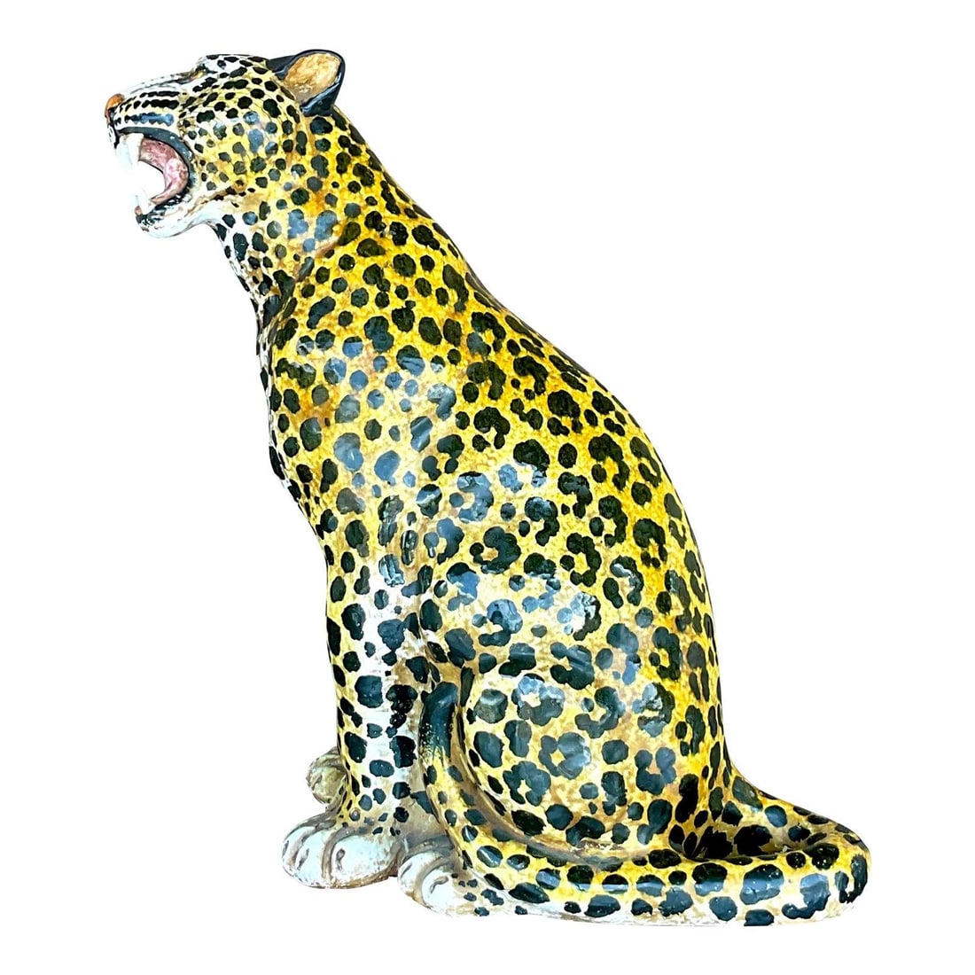Vintage Boho Italian Ceramic Leopard Figurine 10 x 17 x 19 Amber: Vintage Boho Italian Ceramic Leopard Figurine 10 x 17 x 19 Amber Discover this stunning vintage Boho leopard, a beautifully hand-painted glazed ceramic piece showcasing exceptional attention to detail