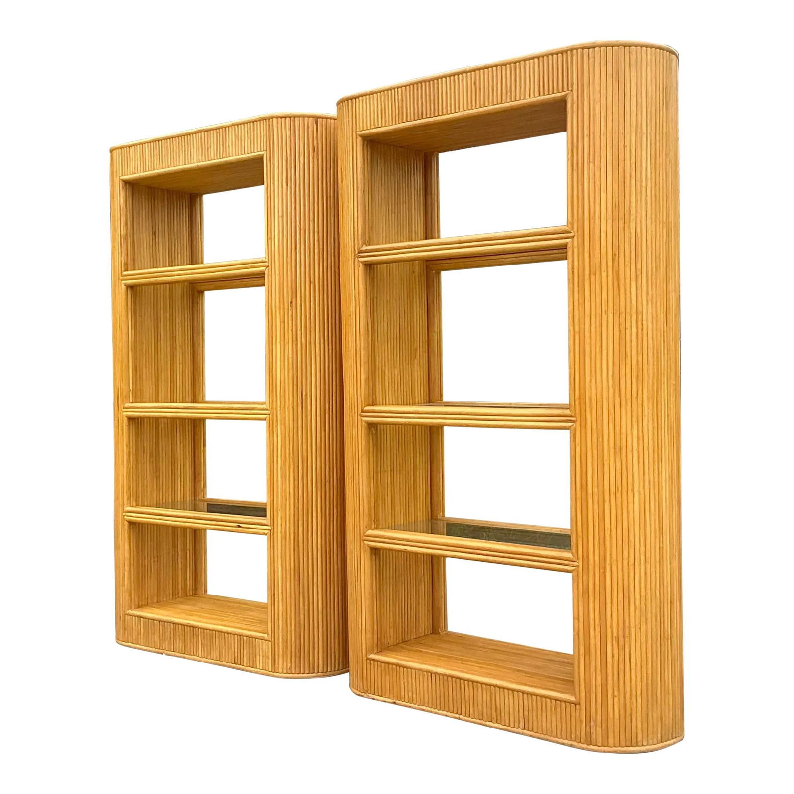 Coastal Vintage Pair of Rattan Pretzel Etagere Shelves (1 of 7)