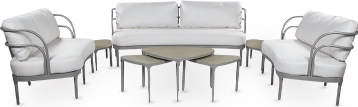 Woodbridge Amalfi Art Deco Kidney Outdoor Sofa 83" Metal: Woodbridge Amalfi Art Deco Kidney Outdoor Sofa 83" Metal Enhance your outdoor space with the Amalfi Metal Outdoor Kidney Sofa, featuring a sophisticated Art Deco style. This stunning piece combines fu