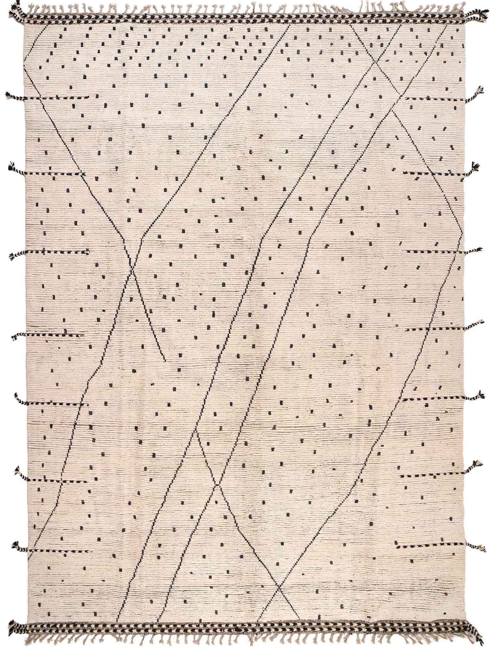 Handmade 8.10 x 12.7 Moroccan Wool Rug Beige Black Patterns (1 of 9)