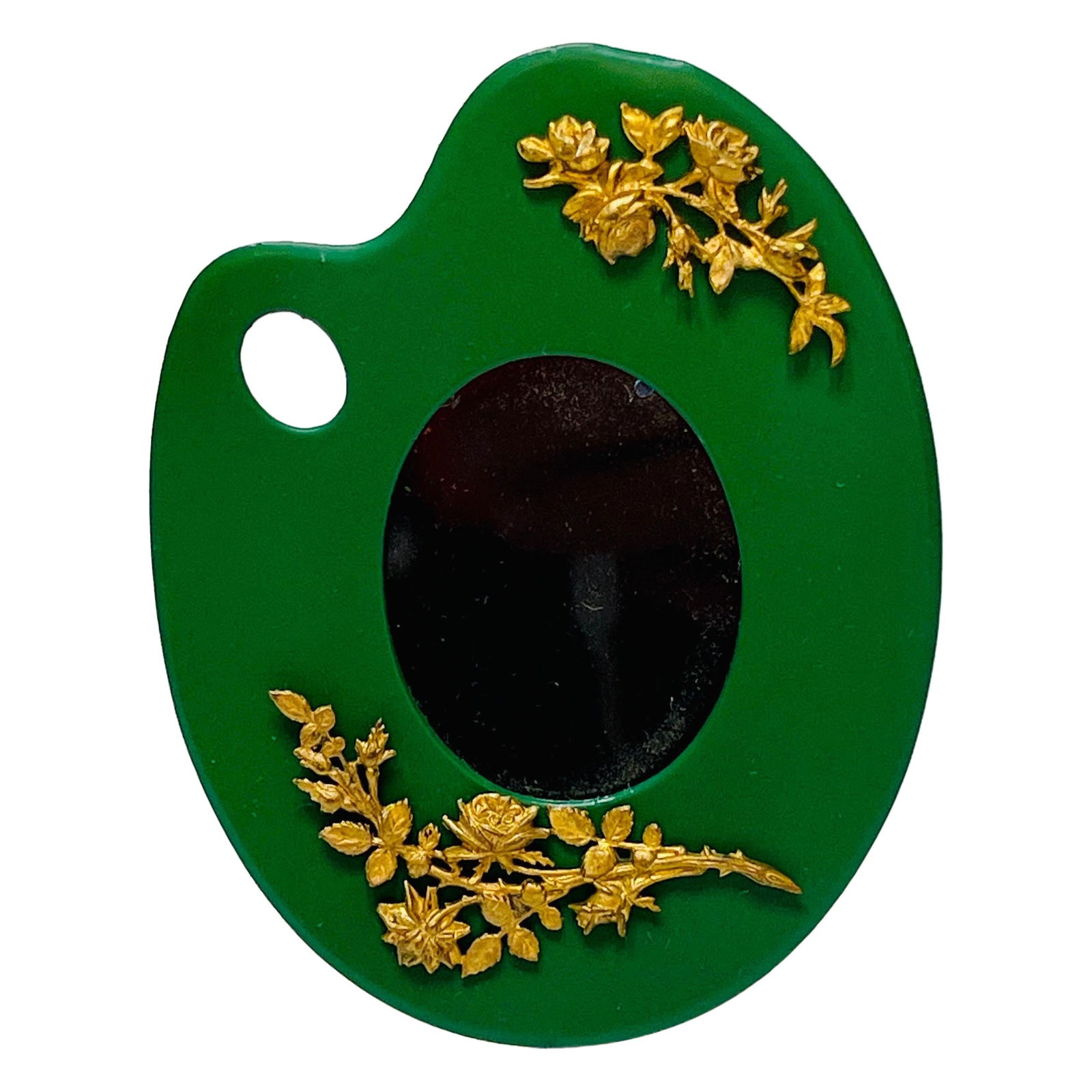 Petite French Aesthetic Bronze Frame with Enameled Floral Design: Petite French Aesthetic Bronze Frame with Enameled Floral Design This exquisite petite French frame, dating from the late 19th century, features a unique artist palette motif that beautifully showcase