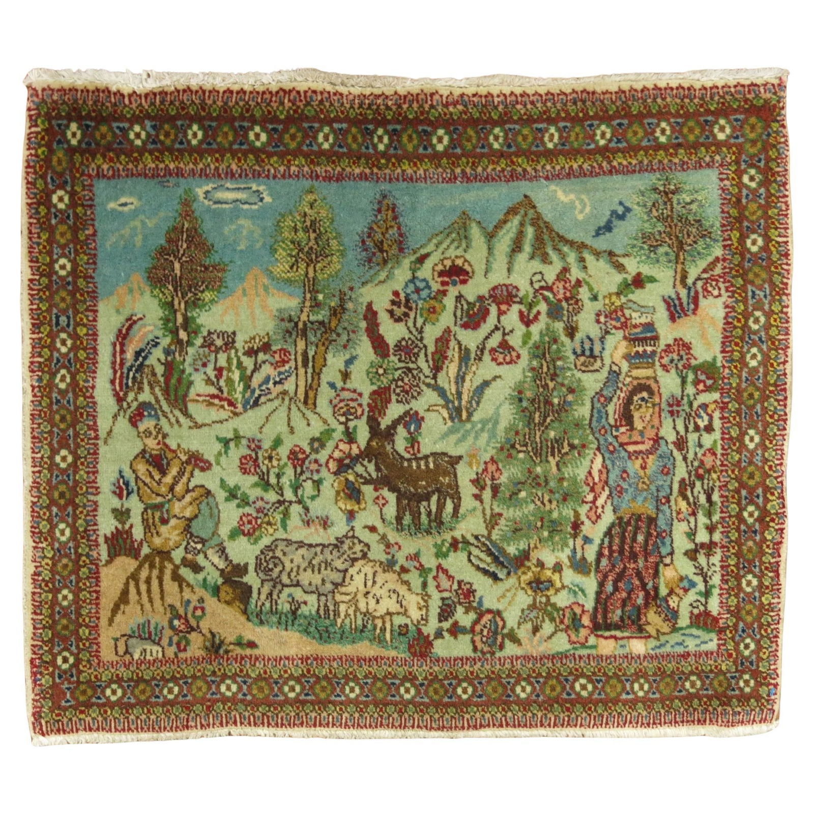 Vintage Tabriz Pictorial Rug 23 x 29 in Iran Wool Cotton (1 of 6)