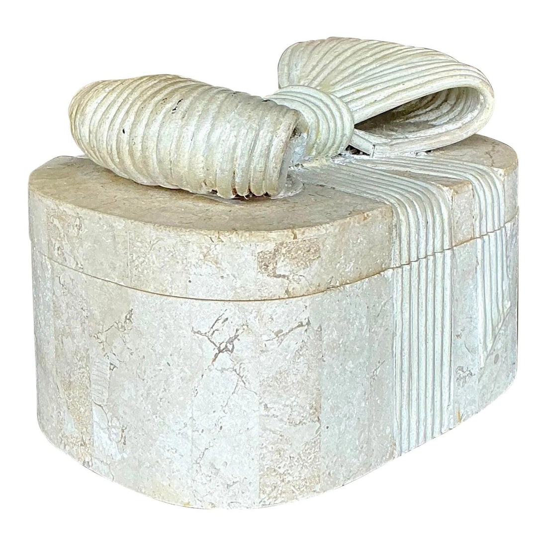 Vintage Boho Tessellated Stone Reed Box Organic Decor 6 x 8 x 5.75 (1 of 3)