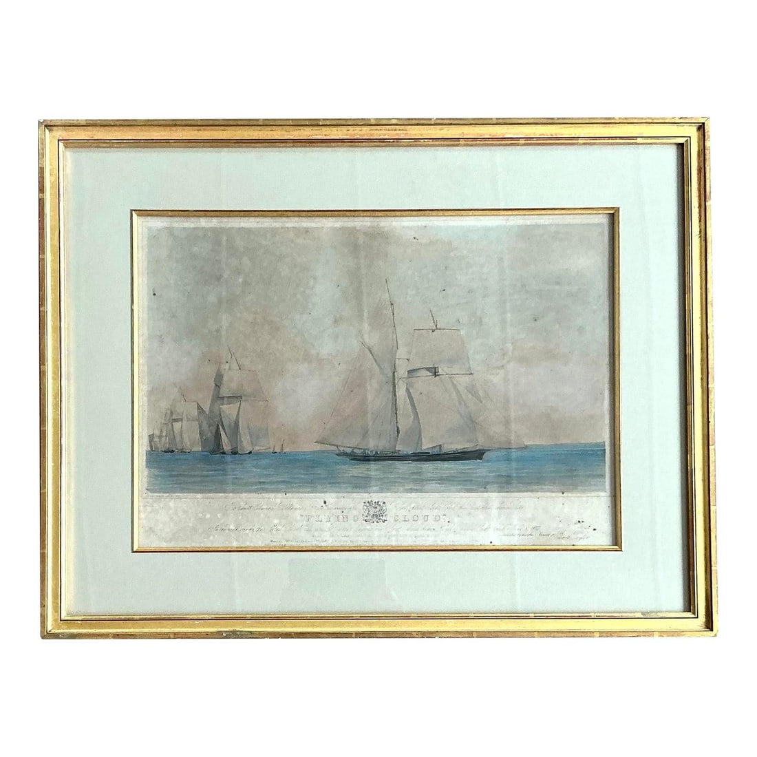 Vintage Hand Colored Nautical Print of Flying Cloud in Giltwood Frame (1 of 6)