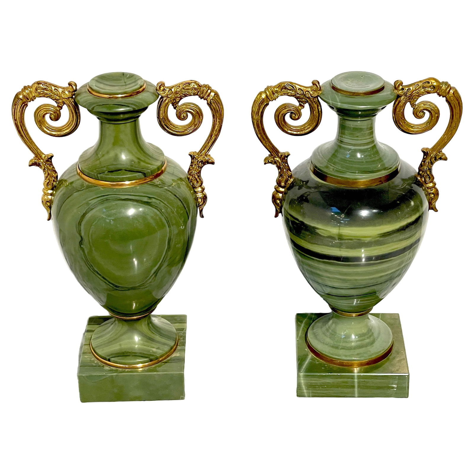 19th Century Russian Neoclassical Ormolu Mounted Green Quartz Vases Set of 2 (1 of 13)