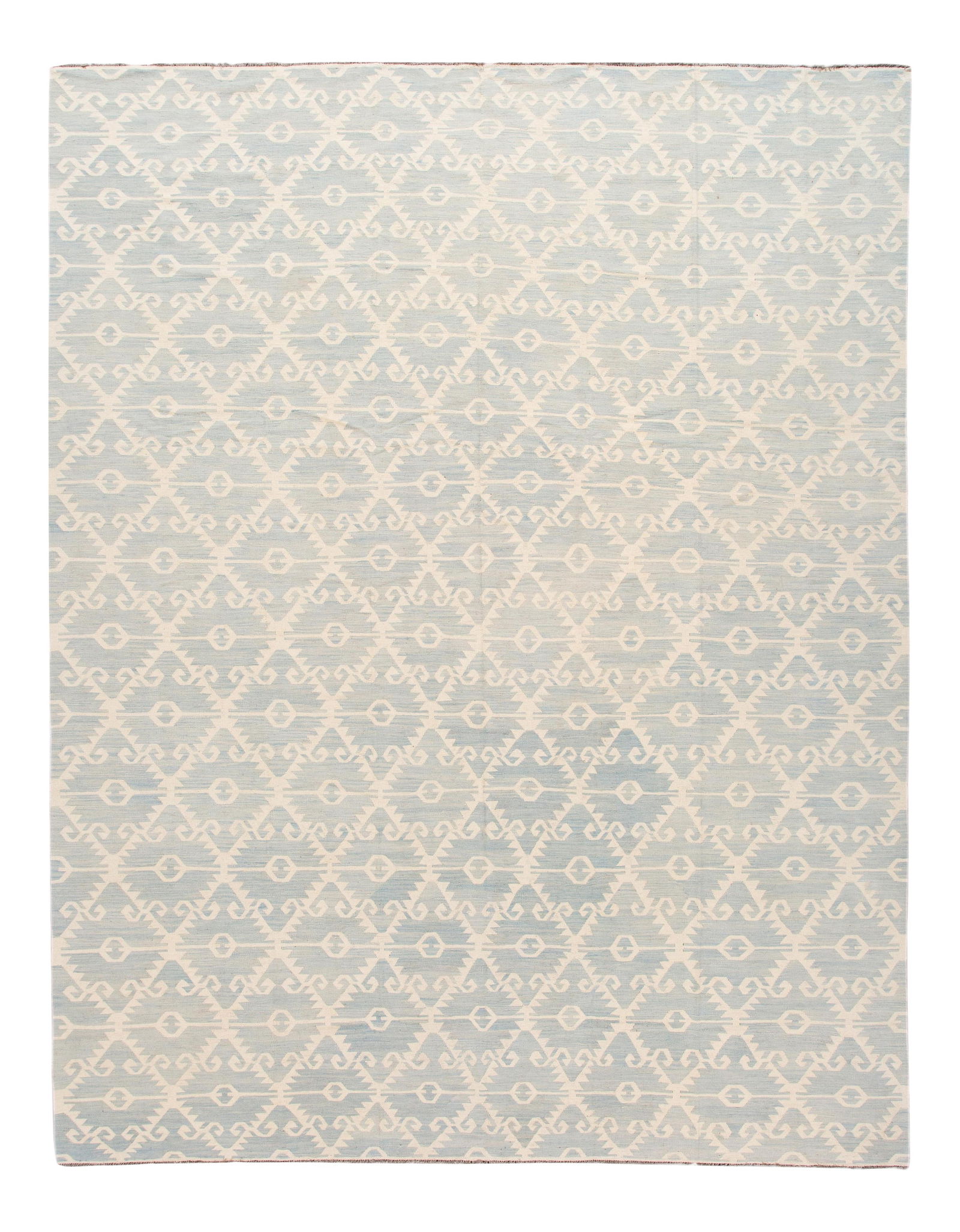 Contemporary Ivory Kilim Wool Rug 12'1 x 15'7 Blue Geometric Design (1 of 10)