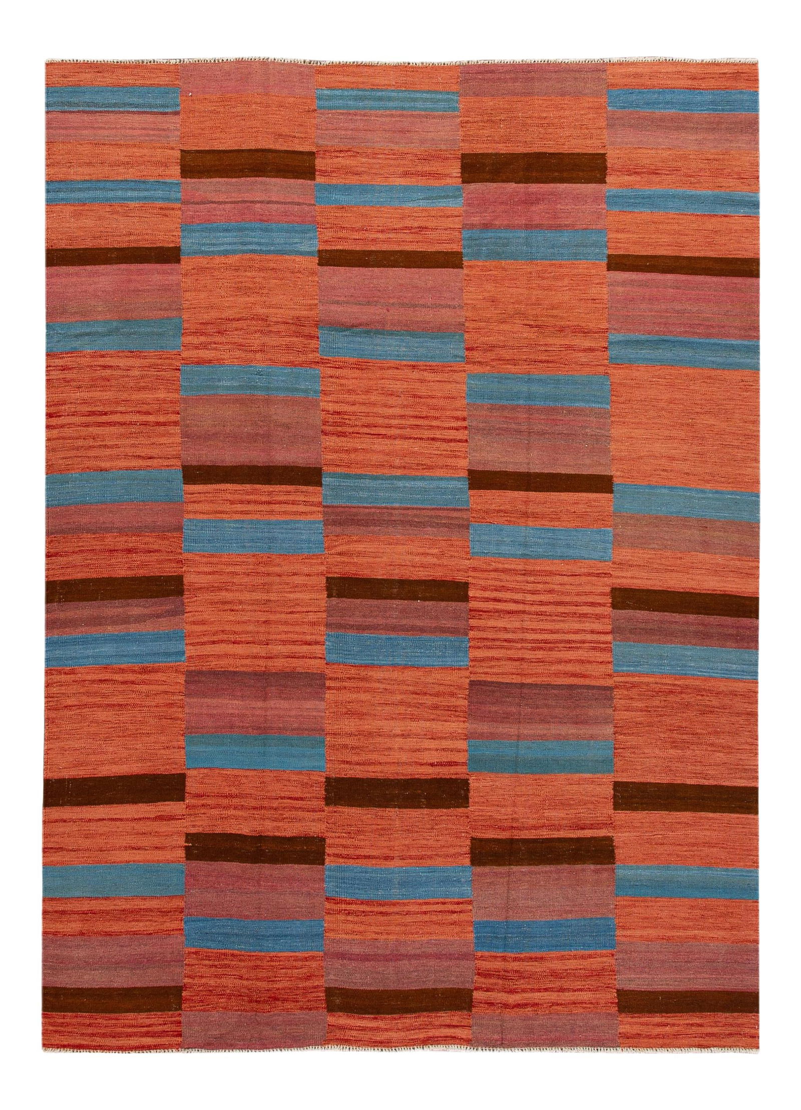 Vibrant Orange Geometric Abstract Wool Kilim Rug 8'3 x 11'3 (1 of 10)