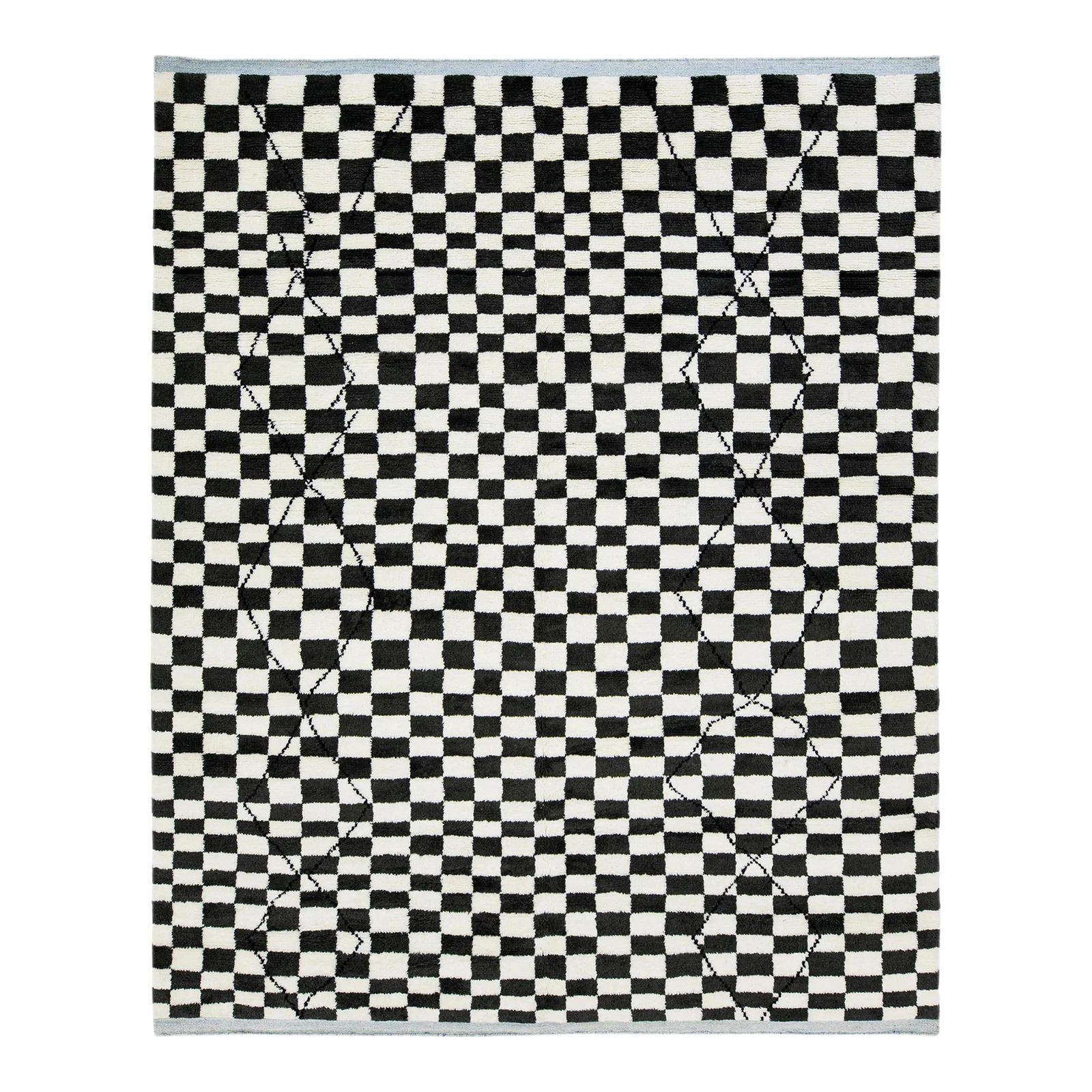Safi Collection Modern Black White Checker Wool Rug 8' x 10' (1 of 10)