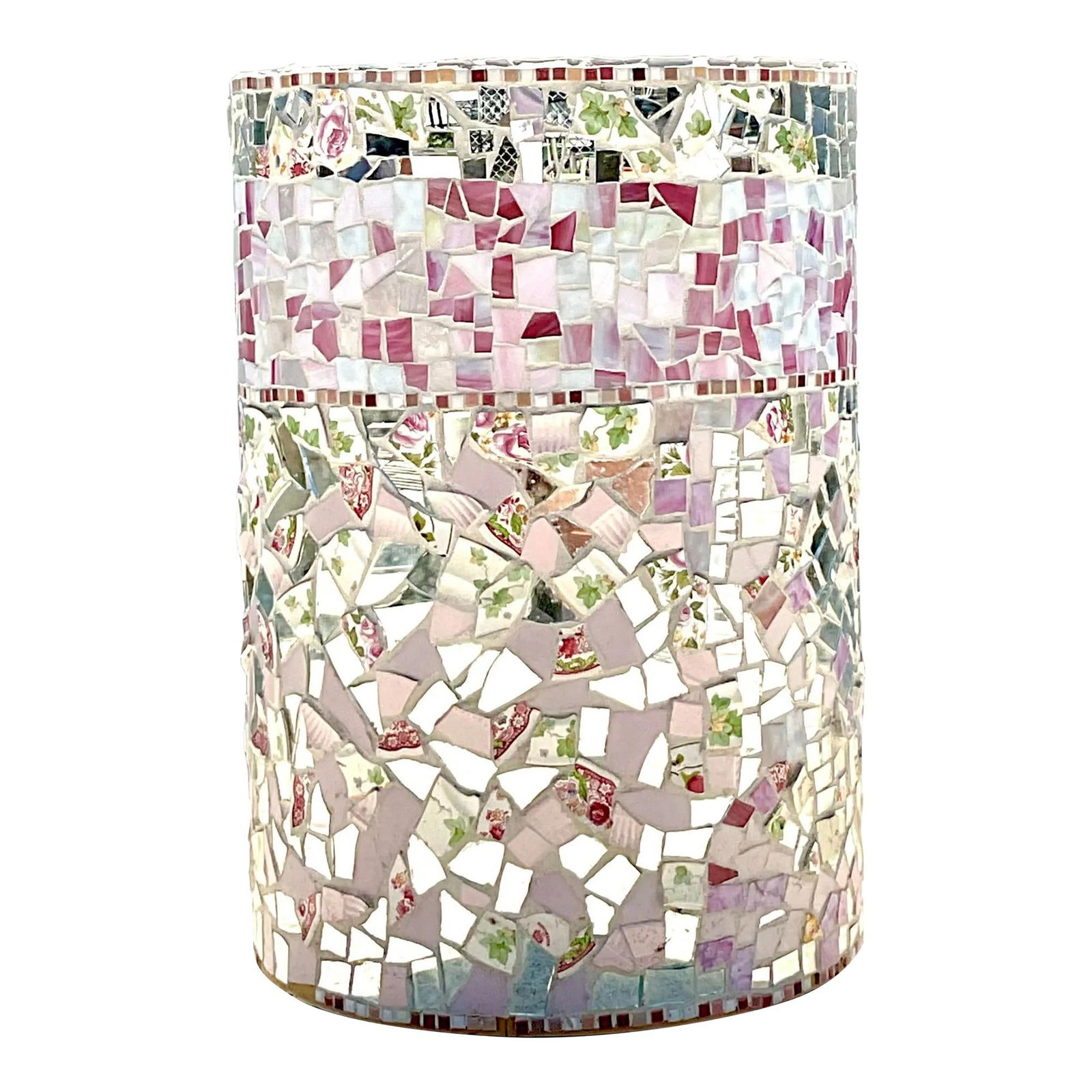 Vintage Boho Mosaic Dining Table Pedestal Pink Glass Ceramic (1 of 5)