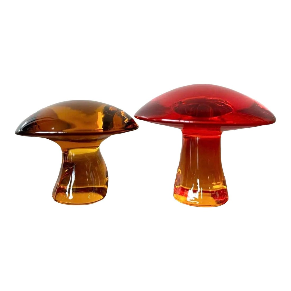 Pair of Handcrafted Viking Glass Mushroom Sculptures in Amber and Red-Orange Set of 2 (1 of 6)