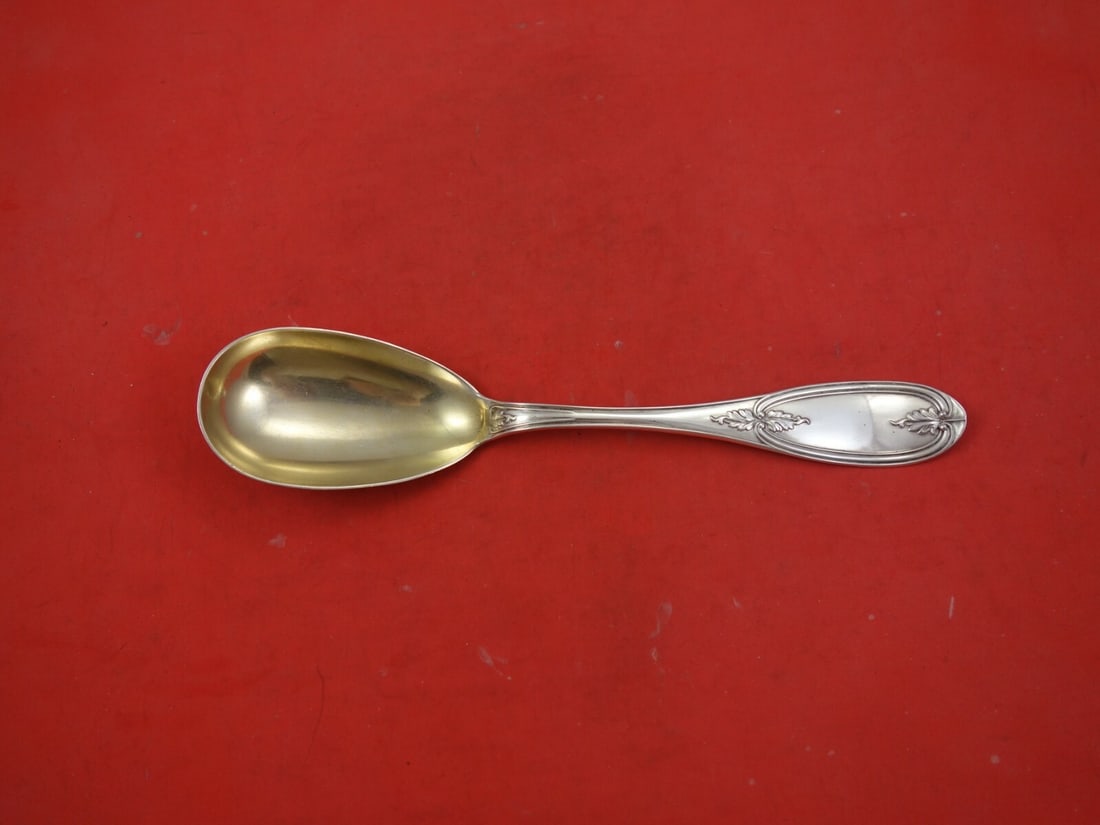 Shreve Stanwood Olive Coin Silver Berry Spoon Gold Wash 8 3/4" Boston c.1860 (1 of 2)