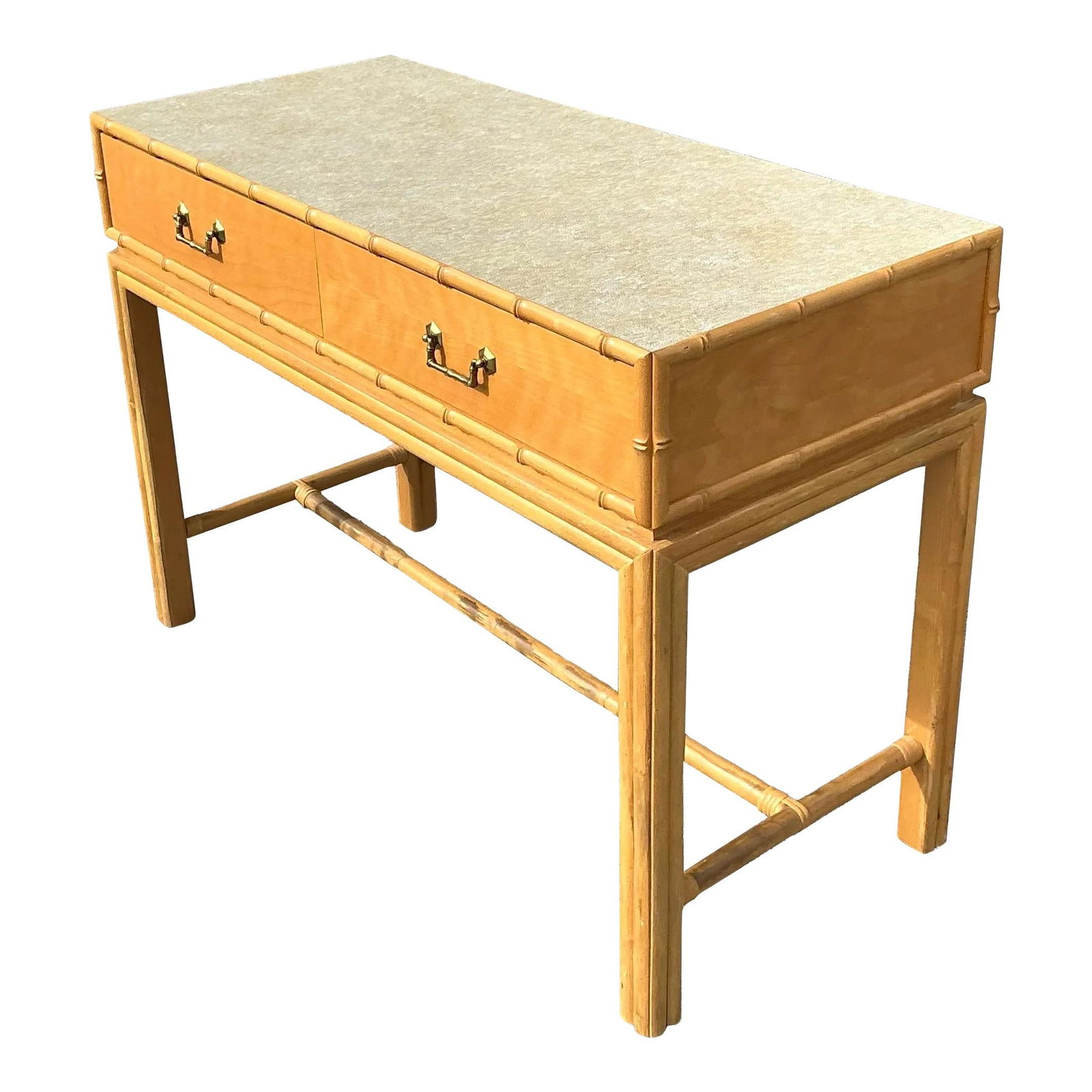 Timeless Vintage Ficks Reed Coastal Desk in Natural Rattan: Timeless Vintage Ficks Reed Coastal Desk in Natural Rattan Enhance your living space with this Vintage Coastal Ficks Reed Desk, a perfect blend of timeless charm and practicality. Crafted from natural