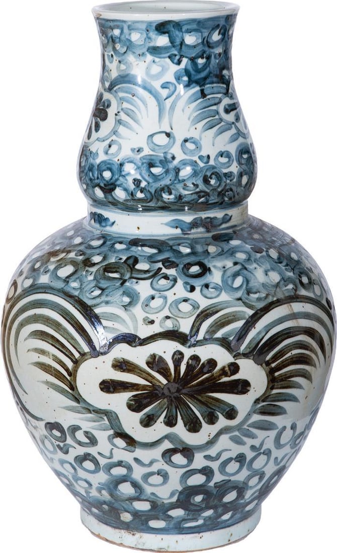 Handcrafted Indigo Blue Gourd Ceramic Vase 21H 14W 14D (1 of 3)