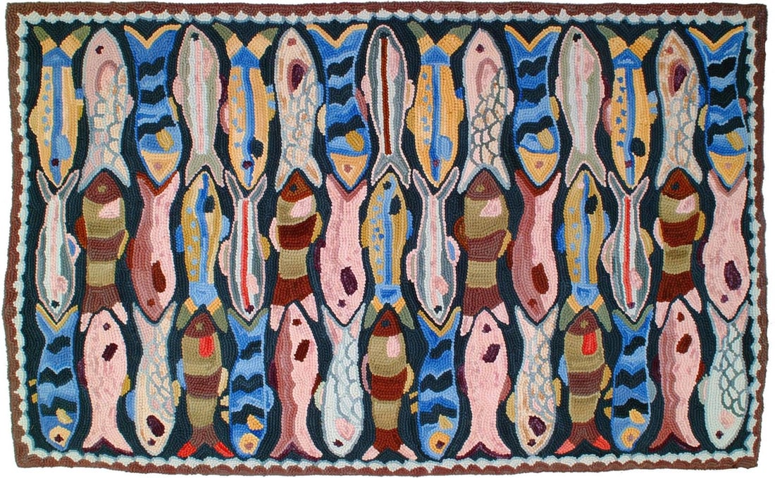 Hand-Hooked 2x3 Artisan Rug with Realistic Fish Design (1 of 2)