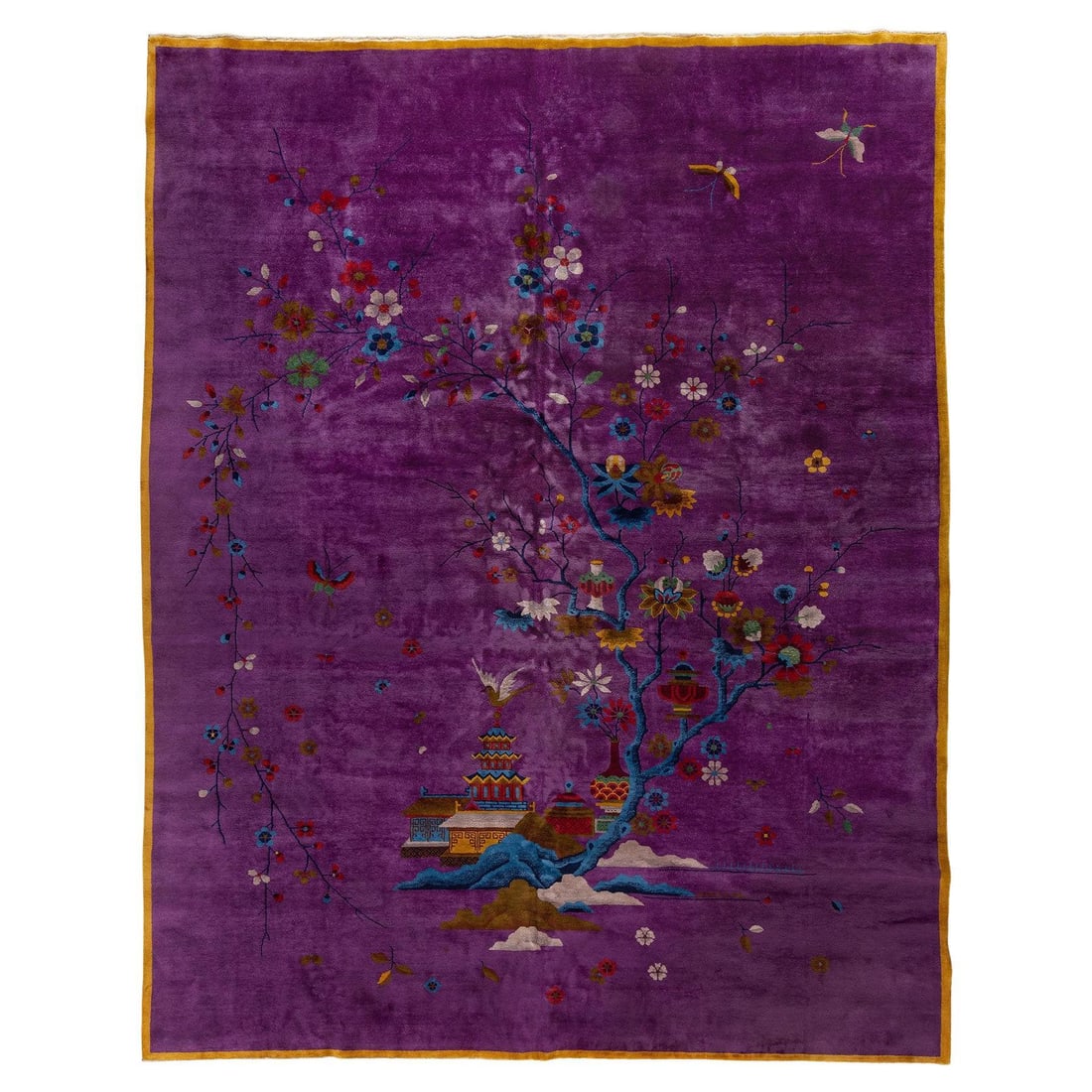 Art Deco Purple Hand-Woven Wool Rug from Turkey 9' x 11'6'' (1 of 13)