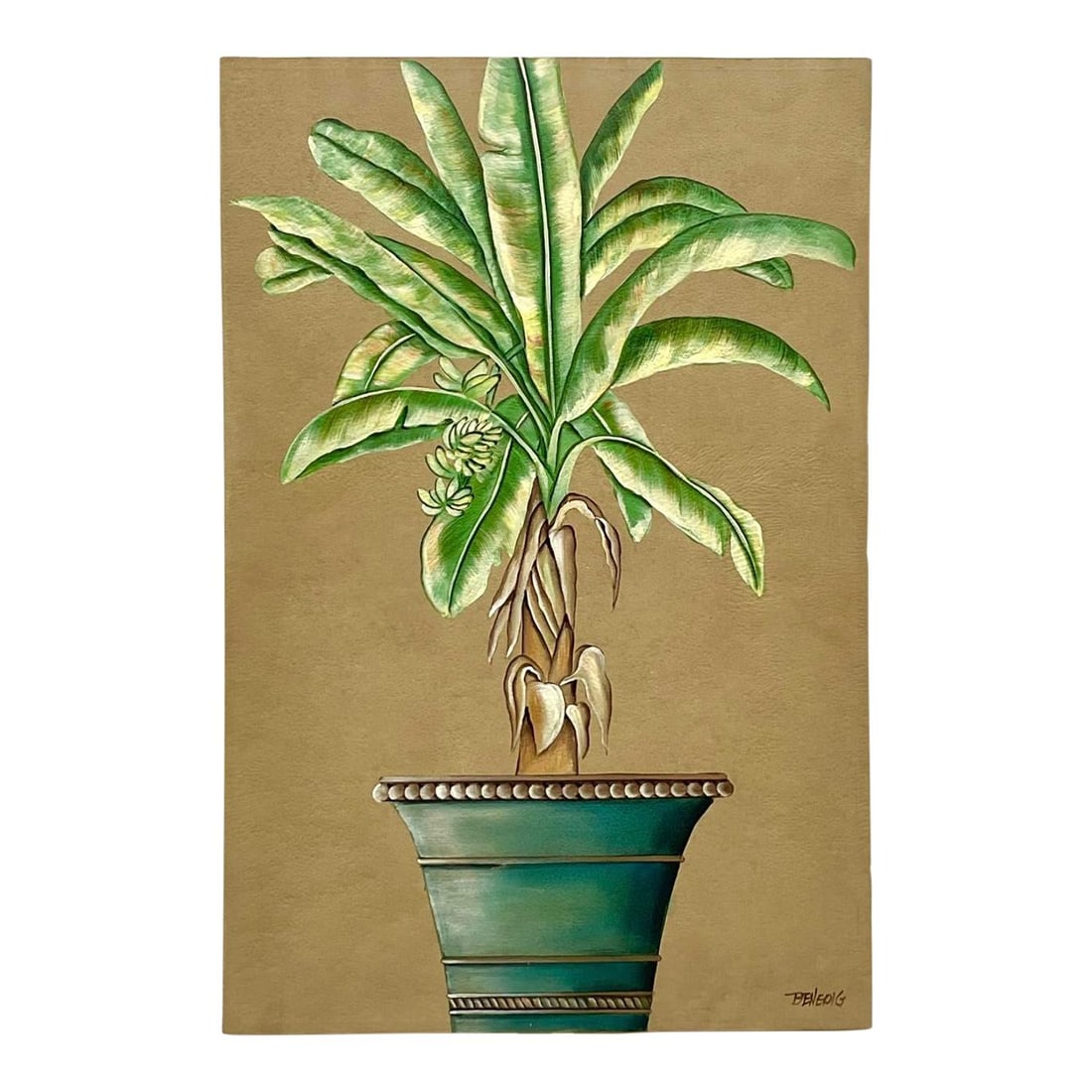 Vintage Coastal Monumental Banana Leaf Oil Painting on Canvas 40x60: Vintage Coastal Monumental Banana Leaf Oil Painting on Canvas 40x60 Enhance your living space with this striking vintage coastal oil painting on canvas. Showcasing a beautiful banana leaf design, this