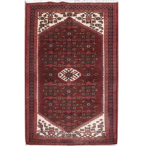 Handmade Persian Hamadan Tribal Rug 3.3 x 5.10 Burgundy: Handmade Persian Hamadan Tribal Rug 3.3 x 5.10 Burgundy Free continental US Shipping Experience the beauty of traditional craftsmanship with this stunning 3.3 x 5.10 Persian Hamadan handmade tribal ru