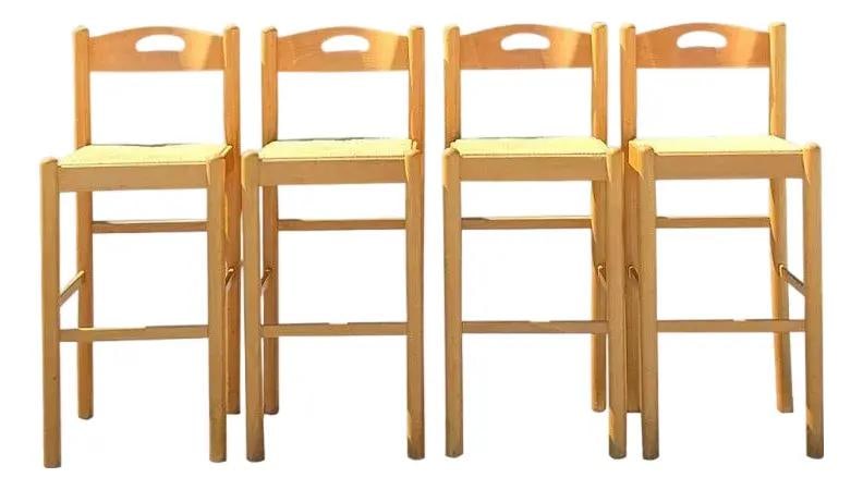 Set of 4 Vintage Boho Rush Seat Bar Stools (1 of 10)