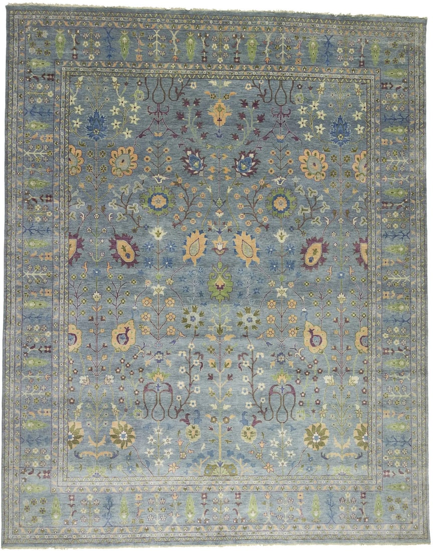 Hand-Knotted Oushak Chobi Floral Rug 12x15 ft Wool Modern Design: Hand-Knotted Oushak Chobi Floral Rug 12x15 ft Wool Modern Design Enhance your living space with this exquisite Hand-Knotted Oushak Chobi Rug, featuring an oversized floral design that adds a touch of