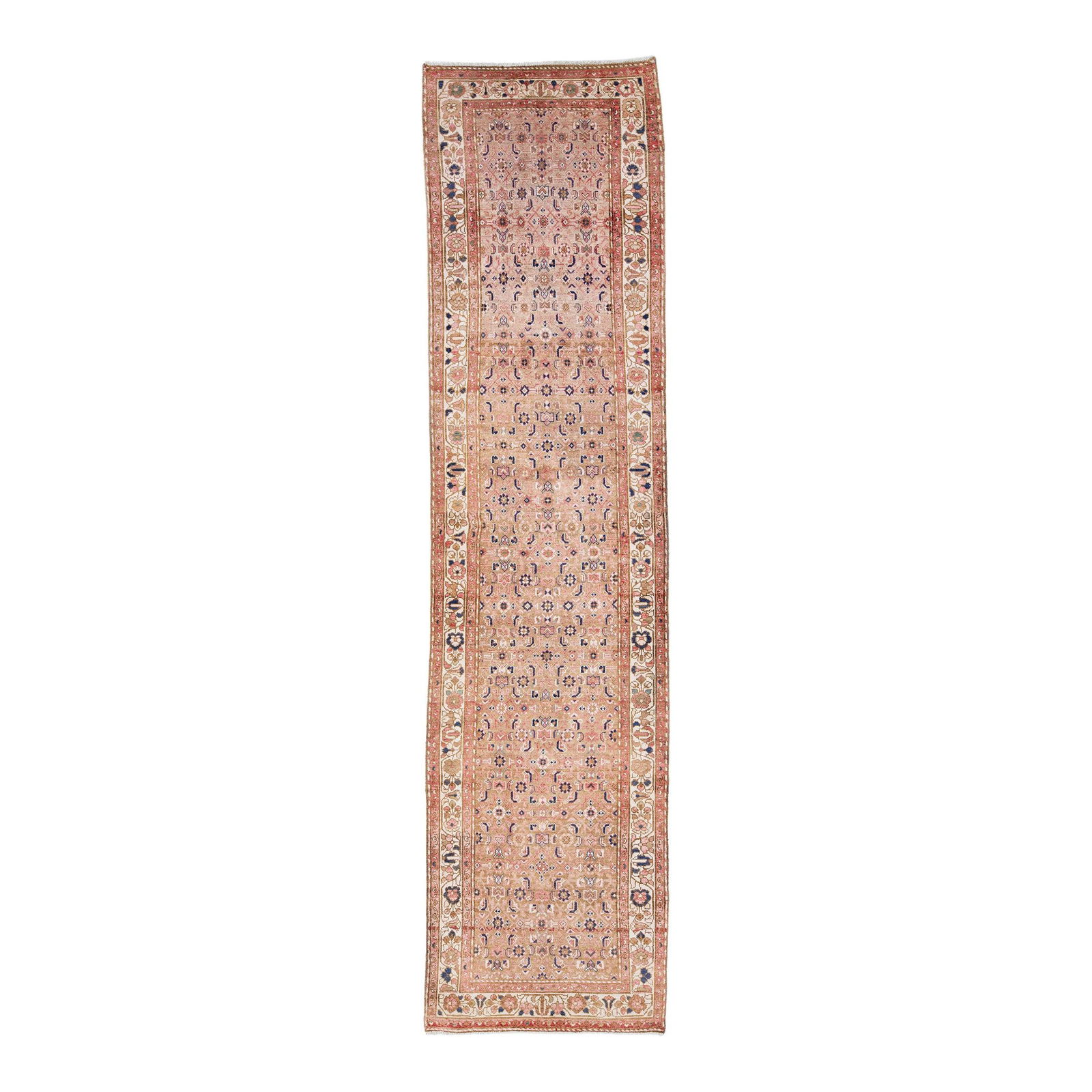 Vintage Persian Malayer Peach Wool Runner Handmade Floral 3'7 x 14'5 (1 of 9)