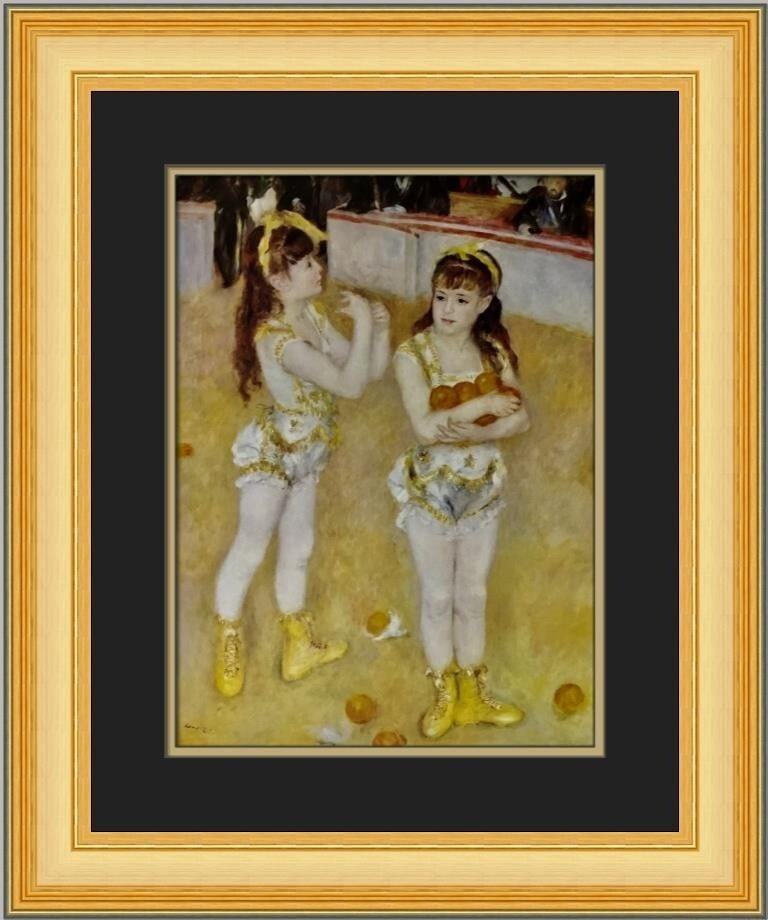 Pierre-Auguste Renoir Two Little Circus Girls Custom Framed Print: Pierre-Auguste Renoir Two Little Circus Girls Custom Framed Print This exquisite custom framed print titled "Two Little Circus Girls" by renowned artist Pierre-Auguste Renoir captures the whimsical es