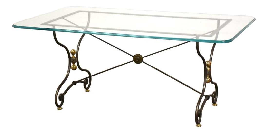 Vintage Pierre Deux French Brass Steel Glass Dining Table 69.5 x 41.625 (1 of 9)