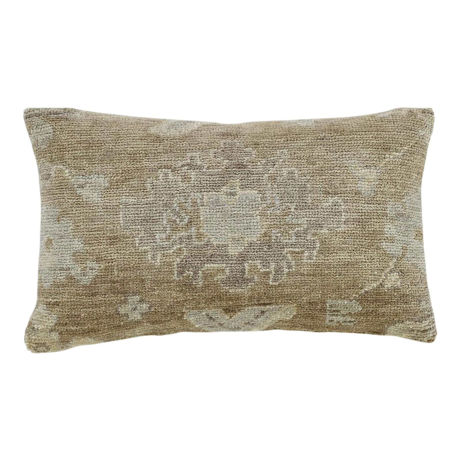 Elegant Golden Coffee Floral Throw Pillow 14 x 22 Wool (1 of 4)